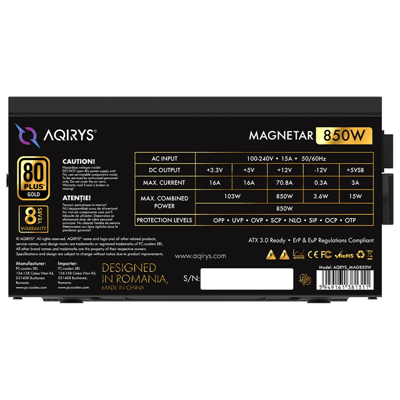 Boite d'alimentation AQIRYS MAGNETAR | 850W | GOLD | Modulaire 4