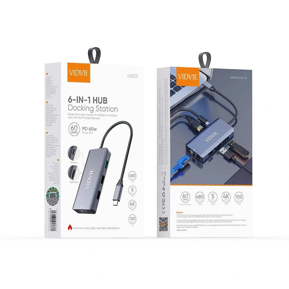 Hub Type-C Vidvie 6 en 1 60W - Dark Grey 2