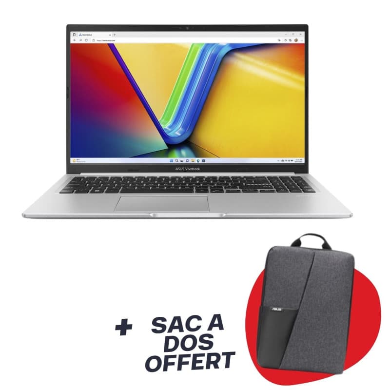 Pc Portable Asus VivoBook 15 X1504VA | i3 12è Gén | 8 Go | Win11 | Silver + Sac à dos Offert